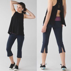 Lululemon Navy & Pink Luon Mid Rise Split Calf Gather & Crow Crop